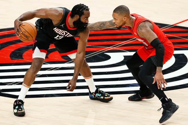 James Harden scored 44 points for the Houston Rockets but they were pipped in overtime by the Portland Trail Blazers. Picture: Steph Chambers/Getty Images
