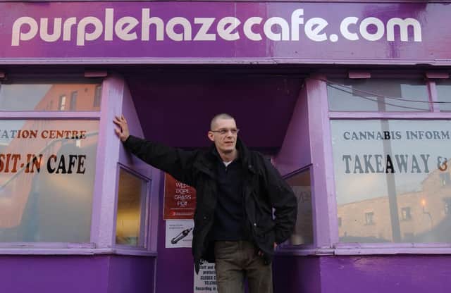 Paul Stewart pictured outside the Purple Haze cafe in 2004.