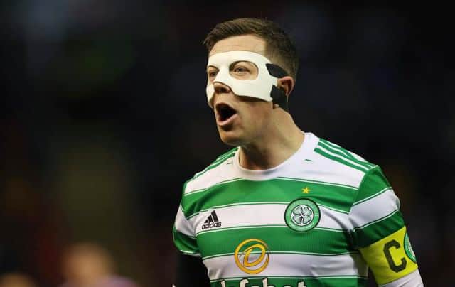 Callum McGregor wore the mask against Rangers, Motherwell and Aberdeen.  (Photo by Craig Williamson / SNS Group)