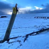Broken poles in Semblister, Shetland. Picture: SSEN Distribution/PA Wire
