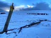 Broken poles in Semblister, Shetland. Picture: SSEN Distribution/PA Wire