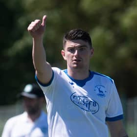 Jake Hastie in action for Hartlepool United during a pre-season friendly match against Hibs in Portugal