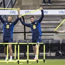 Ryan Porteous, Anthony Ralston, Callum McGregor and Kieran Tierney during a Scotland National Team training session at Lesser Hampden on Thursday.