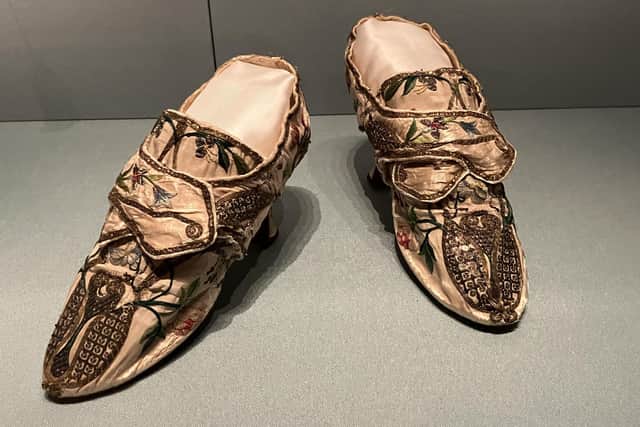 Mid 18th-century silk shoes, decorated with sequins and embroidered flowers. Pic: Royal Collection Trust / © His Majesty King Charles III 2024.