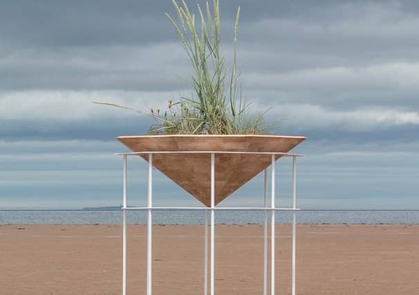 Dune Cradle by Hannah Imlach, created and installed at Belhaven Bay, Dunbar, during the artist's John Muir Residency in 2017