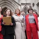 Solicitor Theodora Middleton (centre) of Bindmans LLP, reads a statement on behalf of Reclaim These Streets founders (left to right) Henna Shah, Jamie Klingler, Anna Birley and Jessica Leigh outside the Royal Courts of Justice, London, after judges ruled that the Metropolitan Police beached the rights of the organisers of a planned vigil for Sarah Everard with its handling of the planned event.