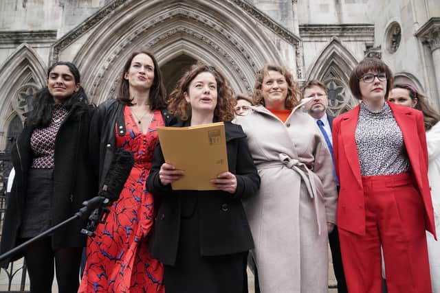 Solicitor Theodora Middleton (centre) of Bindmans LLP, reads a statement on behalf of Reclaim These Streets founders (left to right) Henna Shah, Jamie Klingler, Anna Birley and Jessica Leigh outside the Royal Courts of Justice, London, after judges ruled that the Metropolitan Police beached the rights of the organisers of a planned vigil for Sarah Everard with its handling of the planned event.