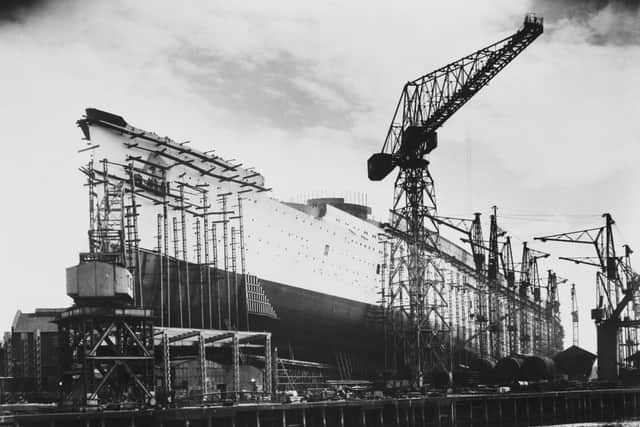 The Queen Mary during its construction at the John Brown & Co shipyard, Clydebank, in 1934. (Picture: Central Press/Hulton Archive/Getty Images)