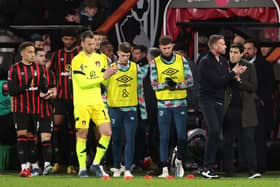 Luton and Bournemouth players applaud the fans after the match was abandoned.