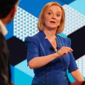 Rishi Sunak and Liz Truss taking part in the BBC Tory leadership debate, Our Next Prime Minister, presented by Sophie Raworth, a head-to-head debate at Victoria Hall in Hanley, Stoke-on-Trent, between the Conservative party leadership candidates. Picture date: Monday July 25, 2022.