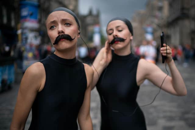 Lucille and Cecilia promote their Sea Lion Play on the Royal Mile during the 2018 Edinburgh Festival Fringe (Picture: Christopher Furlong/Getty Images)