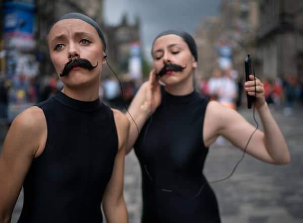 Lucille and Cecilia promote their Sea Lion Play on the Royal Mile during the 2018 Edinburgh Festival Fringe (Picture: Christopher Furlong/Getty Images)