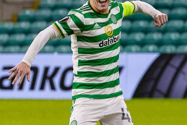 Celtic's Callum McGregor shows his emotions after converting a penalty in the 3-2 success over Lille. (Photo by Alan Harvey / SNS Group)