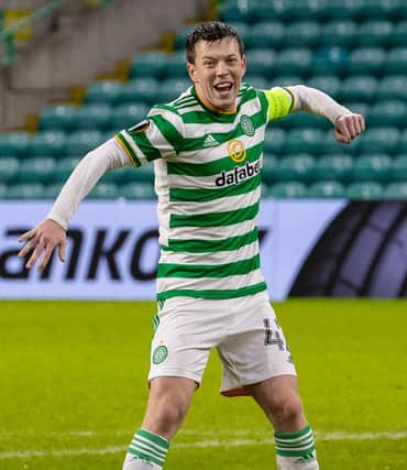 Celtic's Callum McGregor shows his emotions after converting a penalty in the 3-2 success over Lille. (Photo by Alan Harvey / SNS Group)