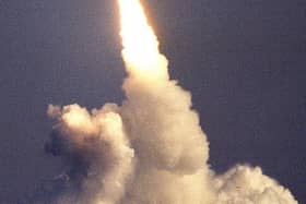 Undated handout file photo issued by the Ministry of Defence of the test firing of a Trident missile.