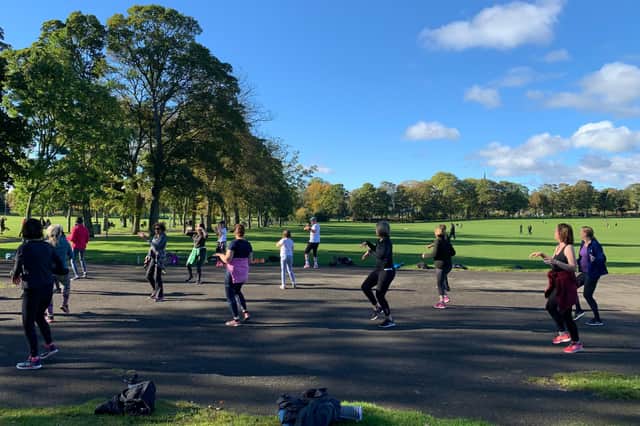 Zumba, online or when restrictions lift, socially distanced in the park, is good for the soul, here at Inverleith Park, Edinburgh.