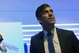 Rishi Sunak during a visit to the Airbus factory on April 26. (Photo by Jacob King - WPA Pool/Getty Images)