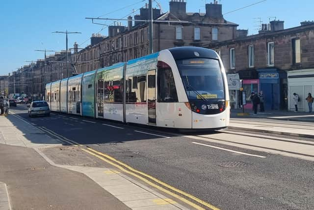 A tram running in Edinburgh