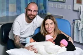 Proud mum and dad Fiona and Ricki Zebik with Louie, Raye and Romy. Pic: Michael Gillen