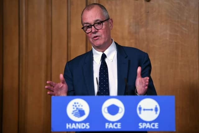 LONDON, ENGLAND - OCTOBER 16: Britain's Chief Scientific Adviser Patrick Vallance speaks during a virtual press conference on the latest coronavirus data at Downing Street. (Photo by Eddie Mulholland - WPA Pool/Getty Images)