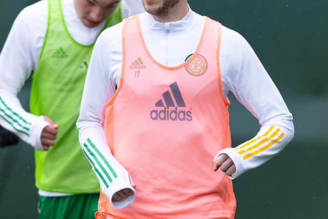 GLASGOW, SCOTLAND - APRIL 08:  Ryan Christie during a Celtic training session at Lennoxtown on April 08, 2021, in Glasgow, Scotland. (Photo by Alan Harvey / SNS Group)