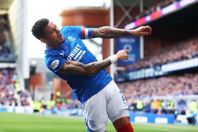 Rangers defender James Tavernier celebrates the 131st goal of his career.