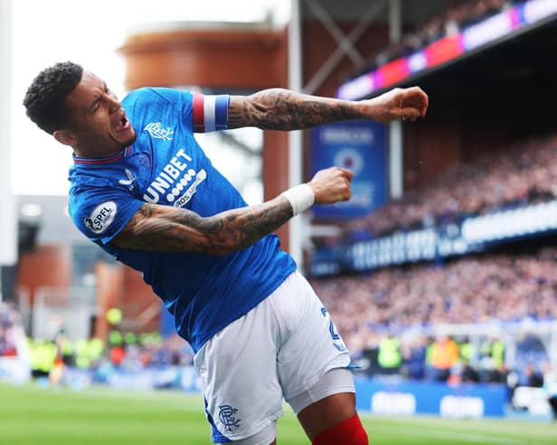 Rangers defender James Tavernier celebrates the 131st goal of his career.