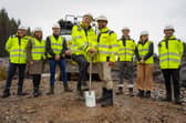 (L-R) Michael Brady (OnPath Energy), Lorna Hull (OnPath Energy), Alan Wells (OnPath Energy), Construction Director Martin Kellerman (OnPath Energy), Shakthivelu Thanghavel (RJ McLeod), Lorcan Hayes (RJ McLeod), Mhairi Grossett and Michael Newton (OnPath Energy).