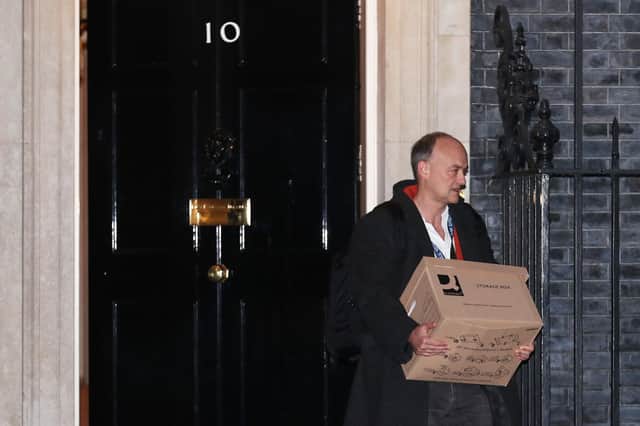 Prime Minister Boris Johnson's top aide Dominic Cummings leaves 10 Downing Street, London, with a storage box. Picture: Yui Mok/PA Wire