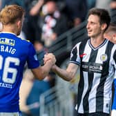 St Johnstone's Liam Craig greets his former team-mate and St Mirren left-back Scott Tanser.