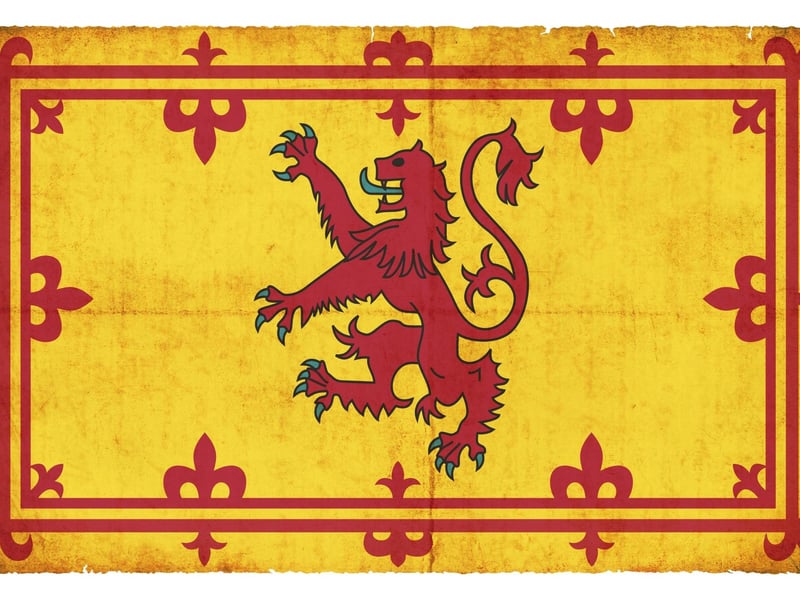 The Royal Banner of the Royal Arms of Scotland, also referred to as the 'Lion Rampant', acts as the Queen or King's official banner in Scotland. The earliest recorded use of this flag as a royal emblem in Scotland dates back to 1222 by Alexander II.