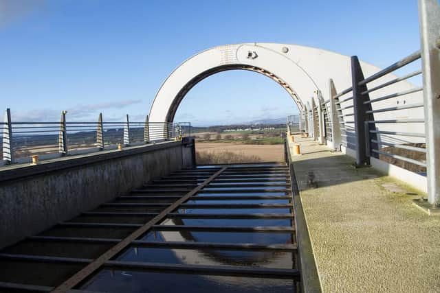 One of the Falkirk Wheel's emptied gondolas during refurbishment. (Photo by Lisa Ferguson/The Scotsman)