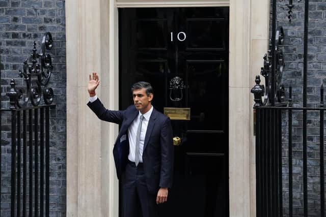 Rishi Sunak makes a speech outside 10 Downing Street, London, after meeting King Charles III and accepting his invitation to become Prime Minister and form a new government.
