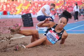 Katarina Johnson-Thompson competes in the women's long jump during last night's Diamond League meeting at Gateshead International Stadium.