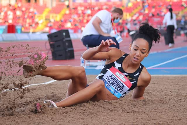 Katarina Johnson-Thompson competes in the women's long jump during last night's Diamond League meeting at Gateshead International Stadium.