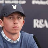 ST ANDREWS, SCOTLAND - AUGUST 31: Gordon Sargent of the United States during a press conference prior to the Walker Cup at St Andrews Old Course on August 31, 2023 in St Andrews, Scotland. (Photo by Oisin Keniry/R&A/R&A via Getty Images)