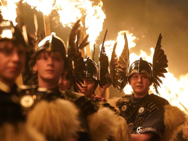 Youngsters take part in the Junior Up Helly Aa in Lerwick on the Shetland Isles during the Up Helly Aa fire festival. Originating in the 1880s, the festival celebrates Shetland's Norse heritage. Picture: Andrew Milligan/PA Wire