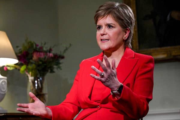 First Minister Nicola Sturgeon speaking with journalist Laura Kuenssberg (unseen), at Bute House, in Edinburgh, during an interview. Picture: Jeff Overs/AFP via Getty Images