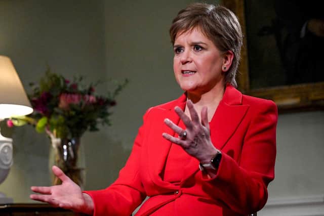 First Minister Nicola Sturgeon speaking with journalist Laura Kuenssberg (unseen), at Bute House, in Edinburgh, during an interview. Picture: Jeff Overs/AFP via Getty Images