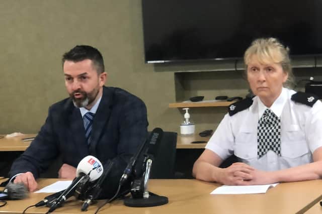 Detective Superintendent Graham Grant and Superintendent Sam Ainslie speak at press conference at  Fettes. Photo: Neil Pooran/PA Wire
