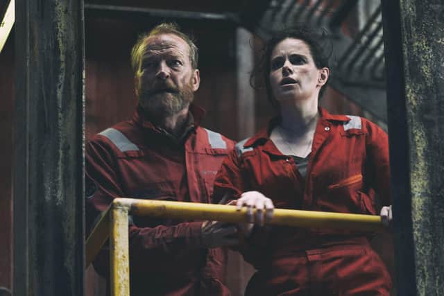 Iain Glen plays offshore installation manager Magnus in The Rig, while Emily Hampshire stars as Rose, an oil industry executive and petrochemical geologist.