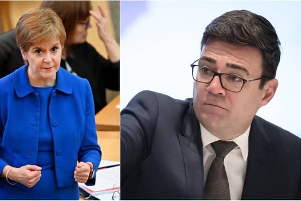 First Minister Nicola Sturgeon, left, has crossed swords with Greater Manchester mayor Andy Burnham, right.