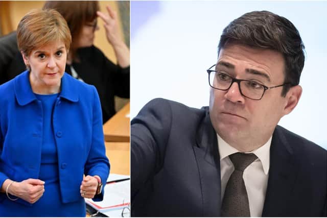 First Minister Nicola Sturgeon, left, has crossed swords with Greater Manchester mayor Andy Burnham, right.