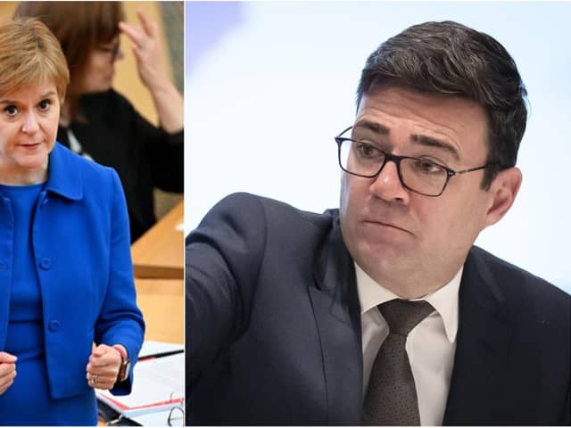 First Minister Nicola Sturgeon, left, has crossed swords with Greater Manchester mayor Andy Burnham, right.
