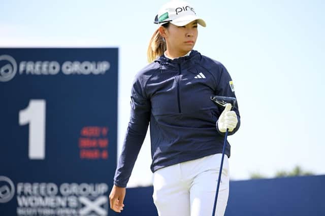 THinako Shibuno of Japan plays her shot from the first tee during the second round of the Freed Group Women's Scottish Open presented by Trust Golf at Dundonald Links. Picture: Octavio Passos/Getty Images,