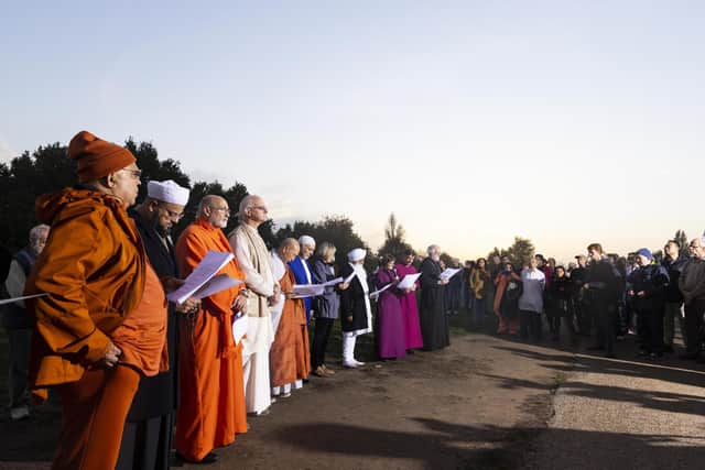 Archbishop Rowan Williams and other world religious leaders gather on Parliament Hill in London for the first Climate Repentance Ceremony, a multi-faith ceremony to seek forgiveness for climate sins and inspire humility and action for attendees at Cop27, the United Nations Climate Change Conference in Sharm El Sheikh, Egypt. Picture date: Sunday November 13, 2022.
