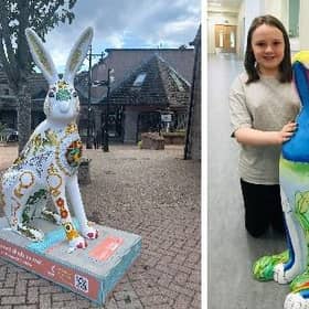 Bancon Group’s Pictish Hare in Scott Skinner Square, Banchory and Isla Jones with her winning Moongazer Leveret.