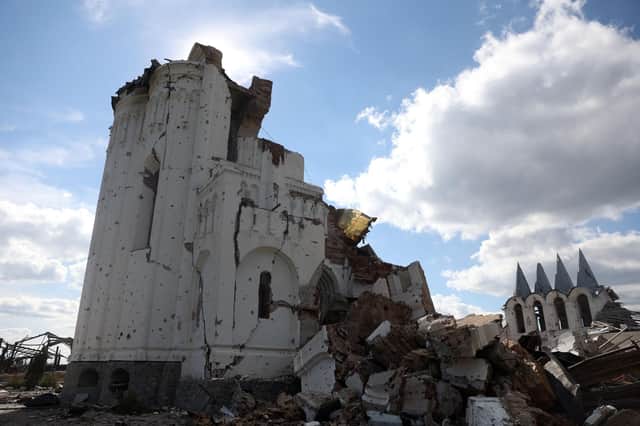 This photograph shows a destroyed Orthodox monastery in recently released Dolina village, Donetsk region, on September 22, 2022. (Photo by Anatolii Stepanov / AFP) (Photo by ANATOLII STEPANOV/AFP via Getty Images)