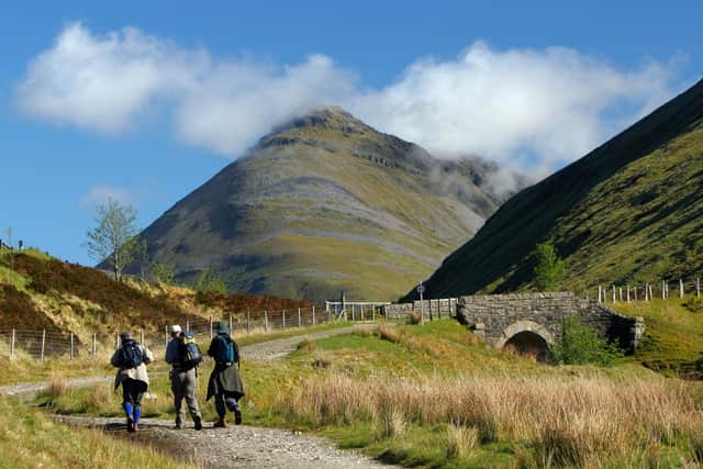 Hikers on the West Highland Way near the Bridge of Orchy. Picture: Getty Images