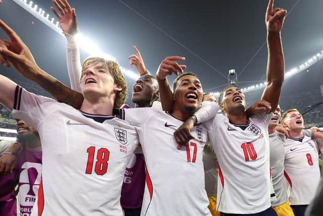 Jubilant England players celebrate their victory over Mexico which saw them go through to quarter-finals of the World Cup and a tie against Norway tonight (Picture: Charlotte Wilson/Getty Images)